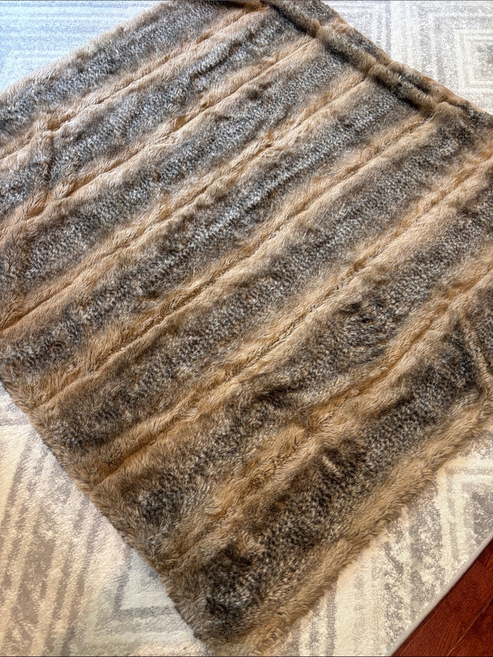 Vintage Tissavel France luxury 55” x 52” lush faux fur blanket throw acrylic